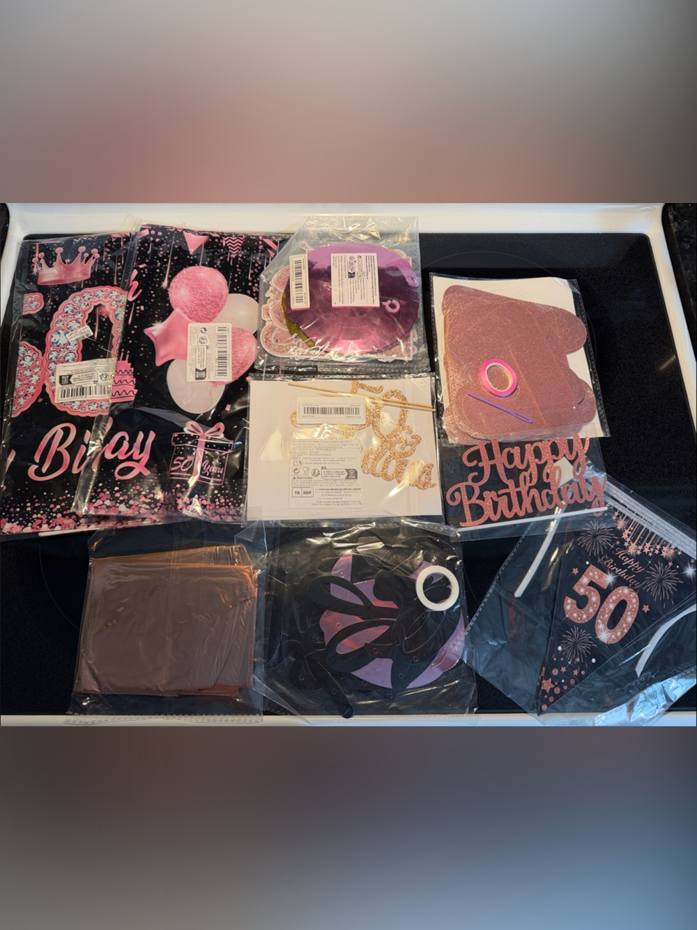 50th Birthday Party Decoration Kit - Pink & Black